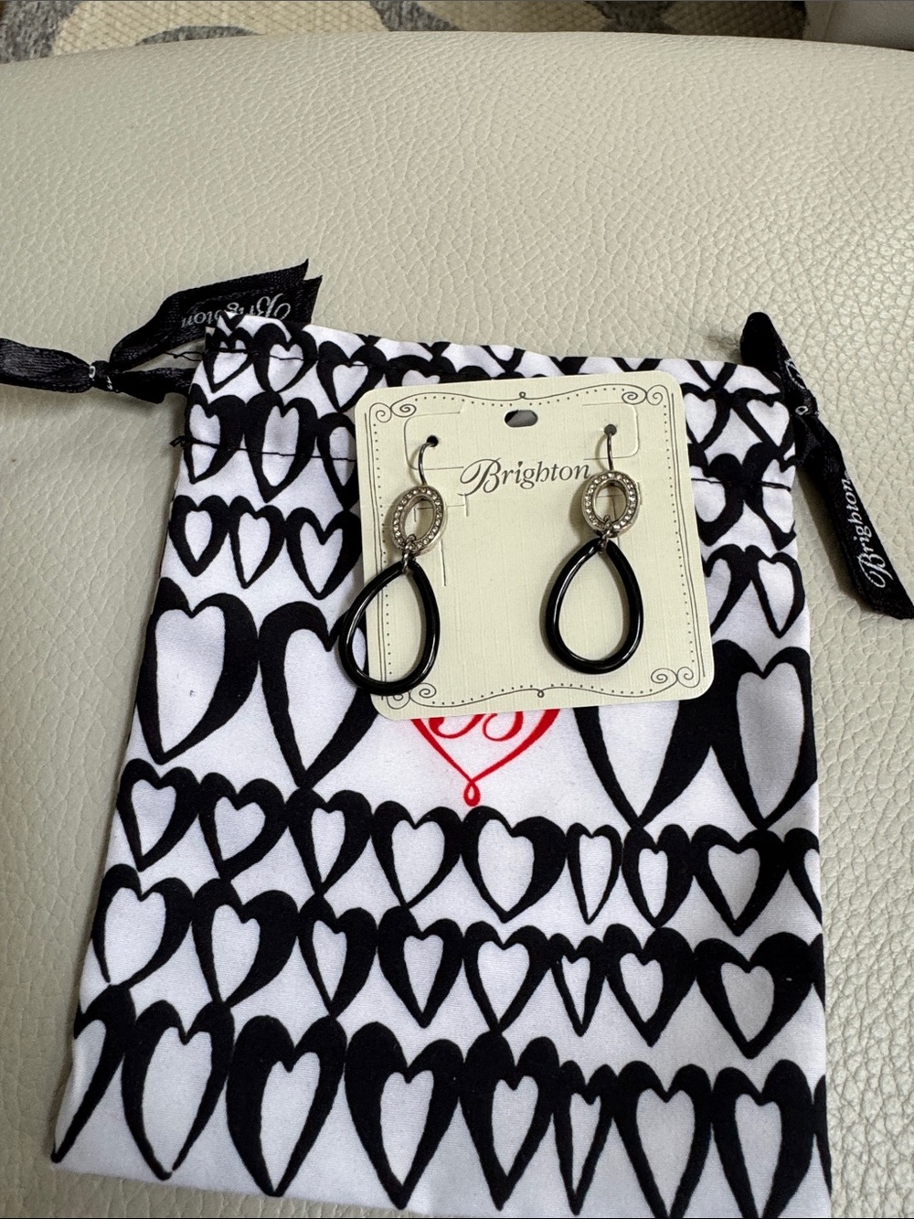 Brighton Black and Silver Teardrop Hoop Dangle Earrings
